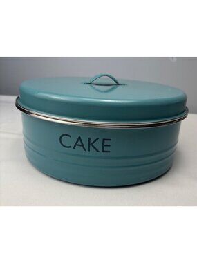 Typhoon Vintage Kitchen Blue Cake Storage Tin Round Metal Container Lid